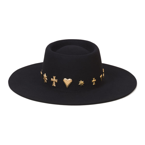 Celestial Boater - Wool Felt Boater Hat in Black