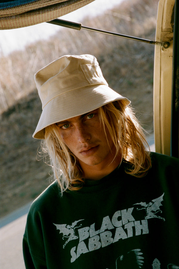 Wave Bucket Hat - Cotton Bucket Hat in Beige